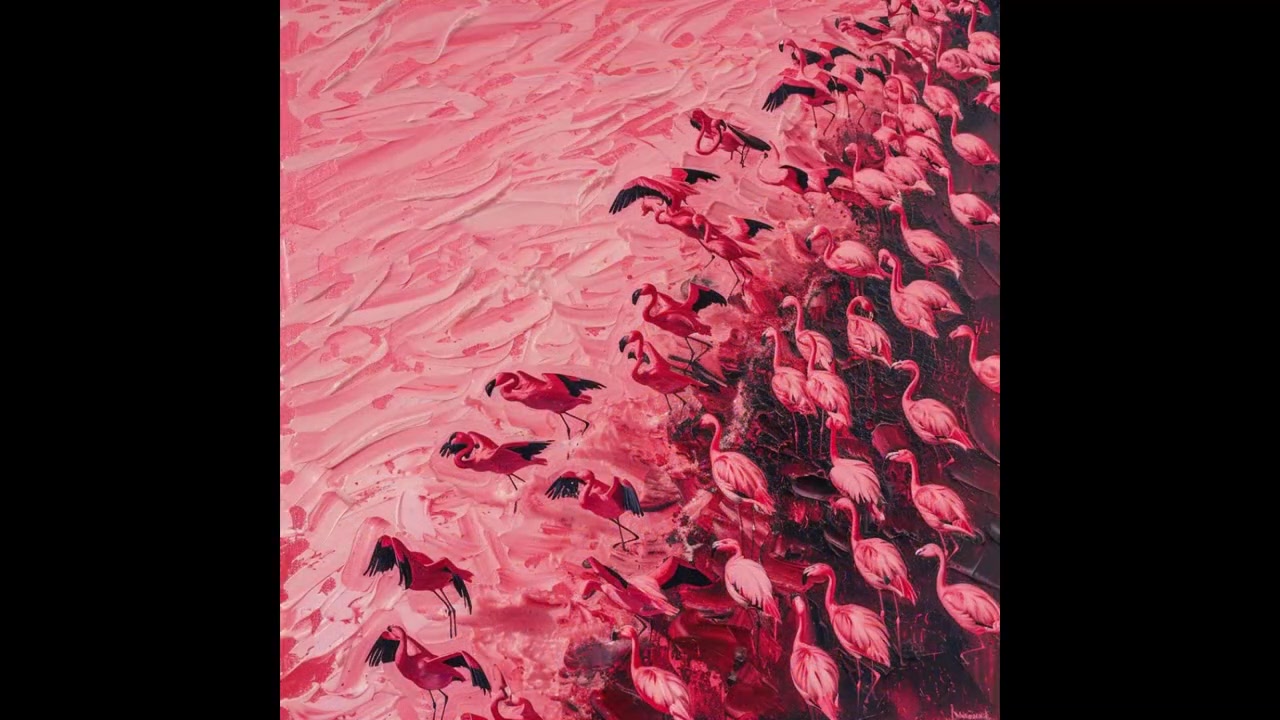 火烈鸟印象派油画，色彩与线条的完美结合